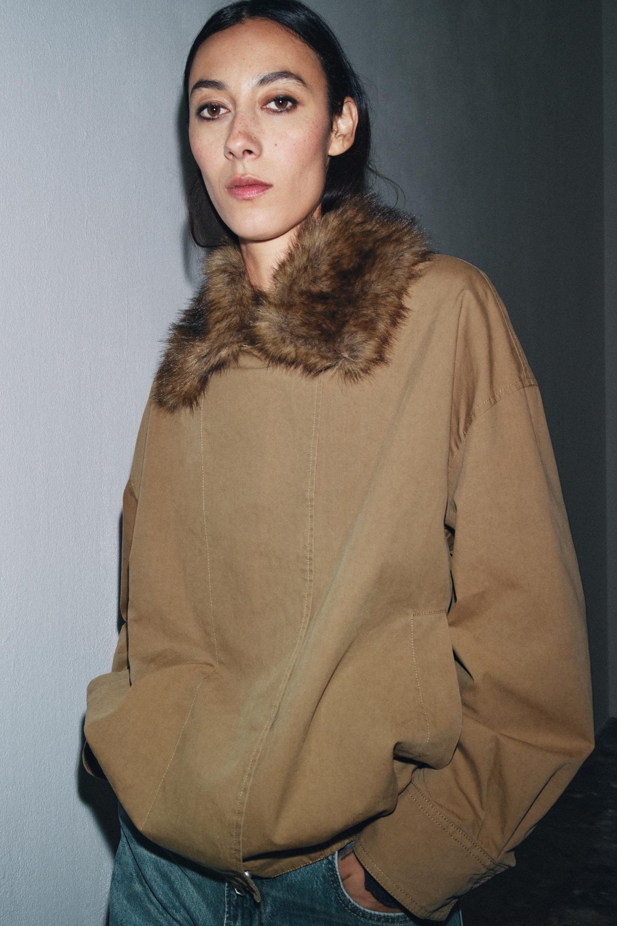 FAUX FUR COLLAR BOMBER JACKET ZW COLLECTION - Image 2