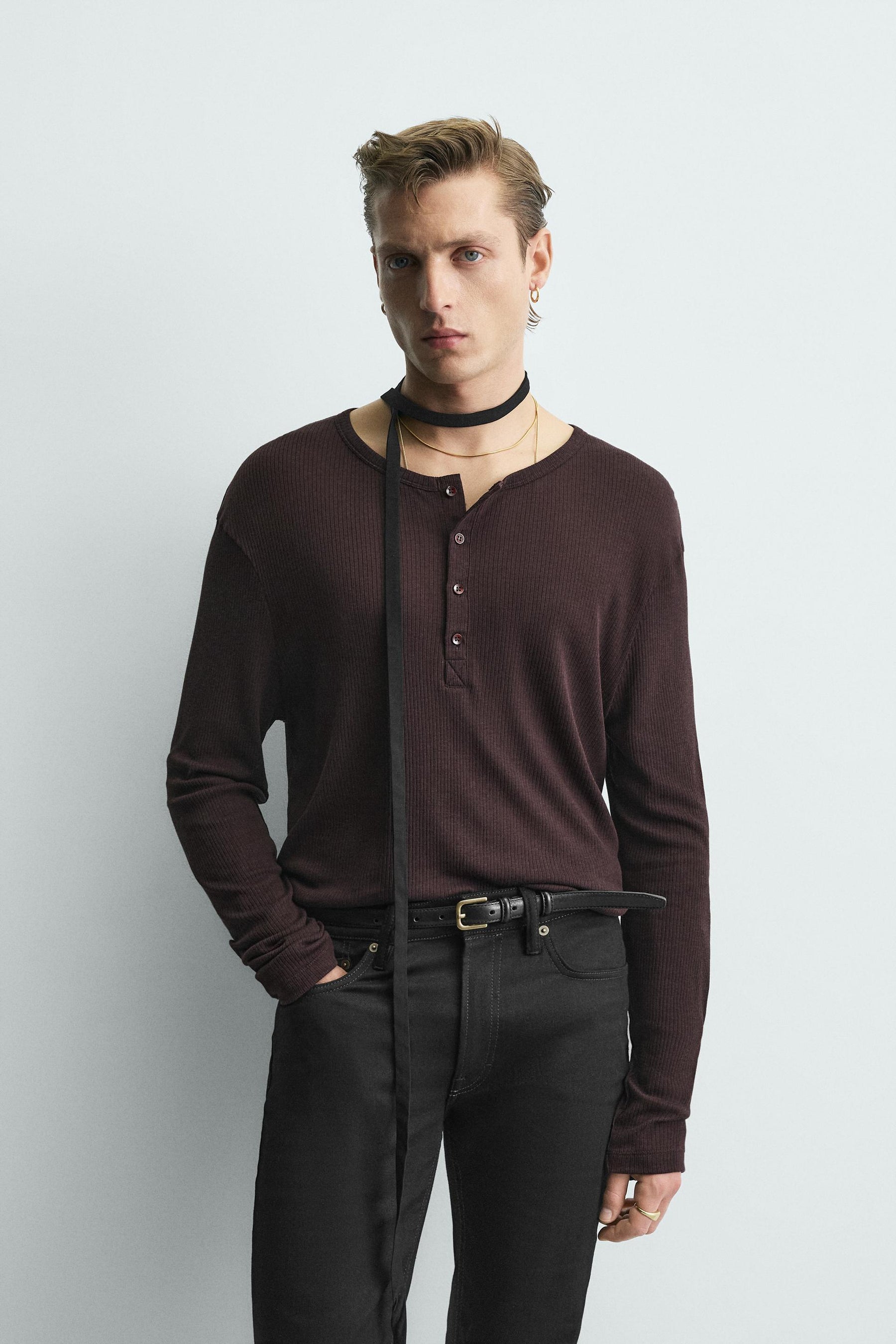 LYOCELL - COTTON HENLEY COLLAR T-SHIRT - Image 2