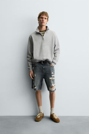RIPPED DENIM BERMUDA SHORTS - Image 1
