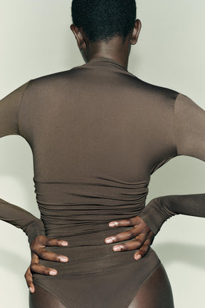 DRAPED POLYAMIDE BODYSUIT