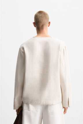 LINEN BLEND TEXTURED POLO SHIRT - Image 3