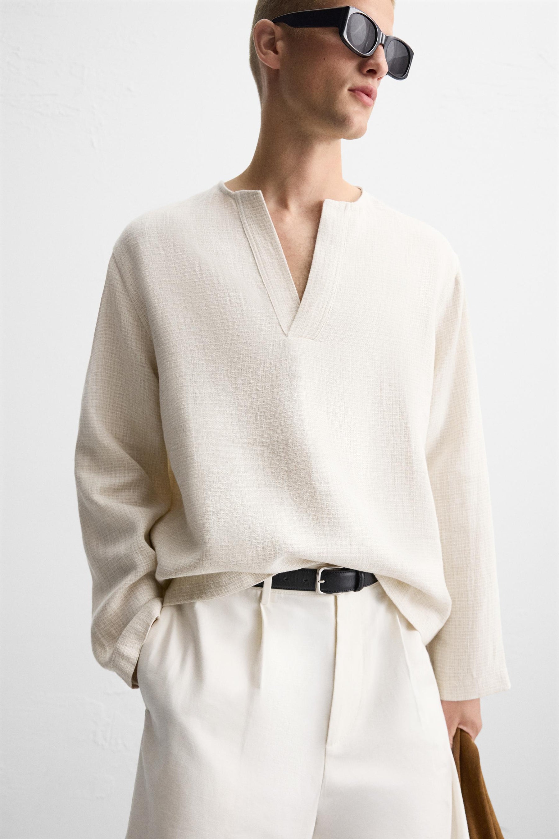 LINEN BLEND TEXTURED POLO SHIRT - Image 5