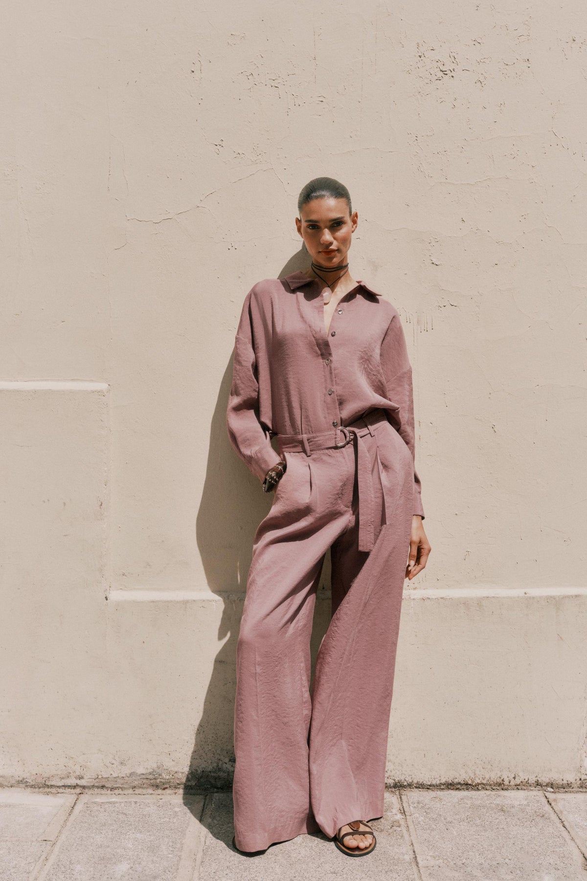 Wide-leg Trousers with Belt