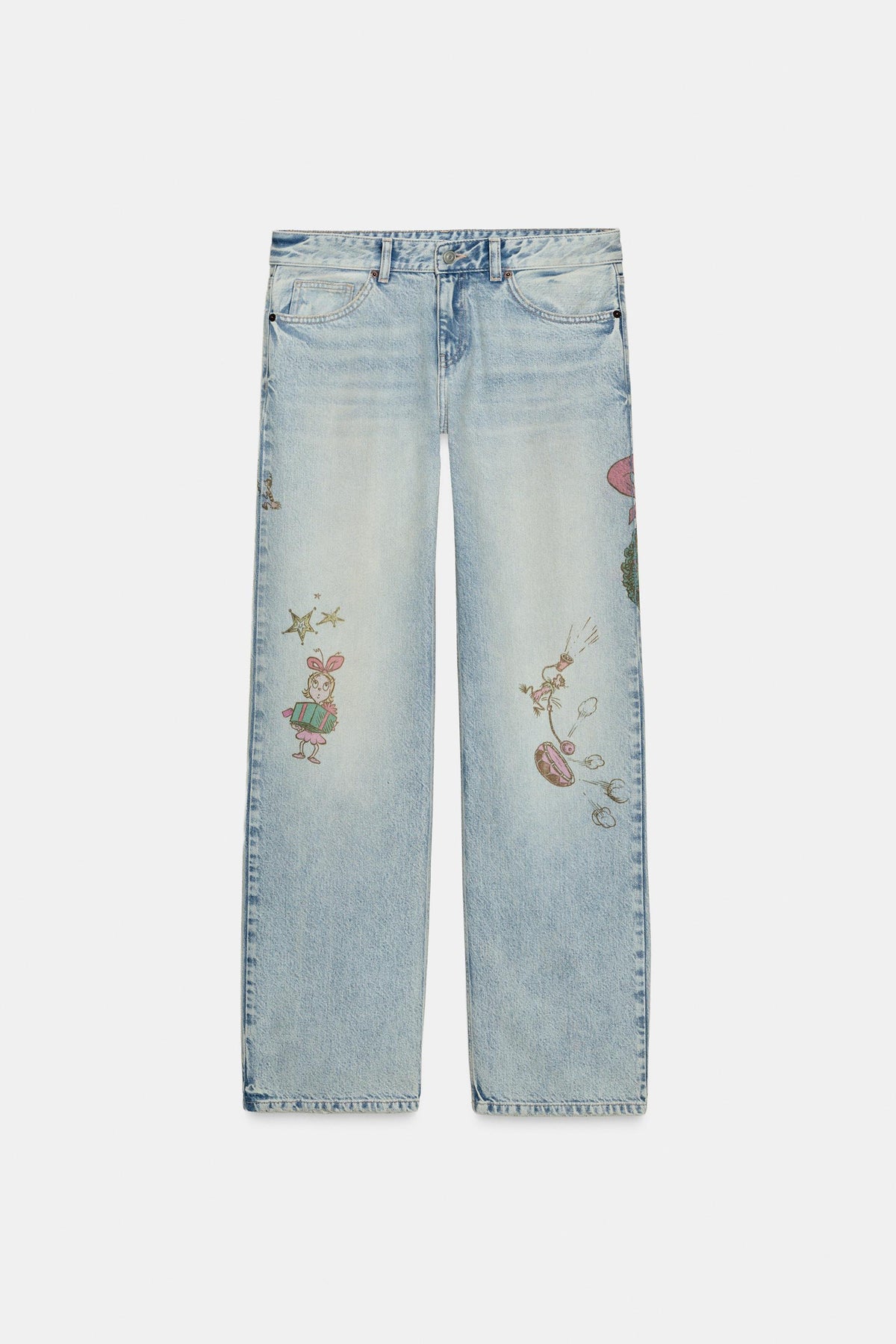 Grinch Print Low-Rise Jeans