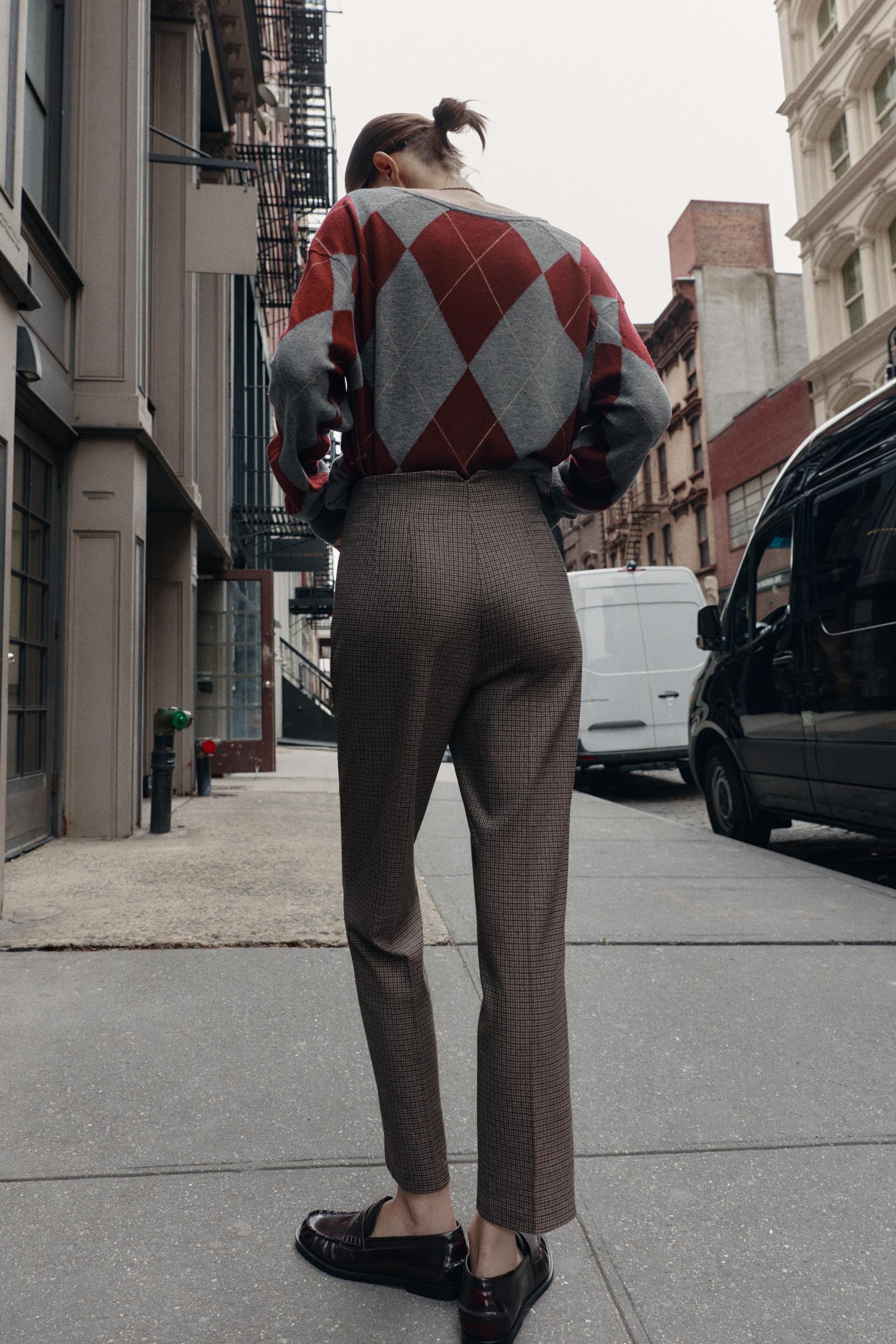 Checked high-waist trousers