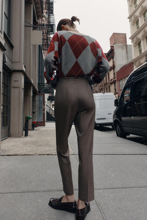 Checked high-waist trousers