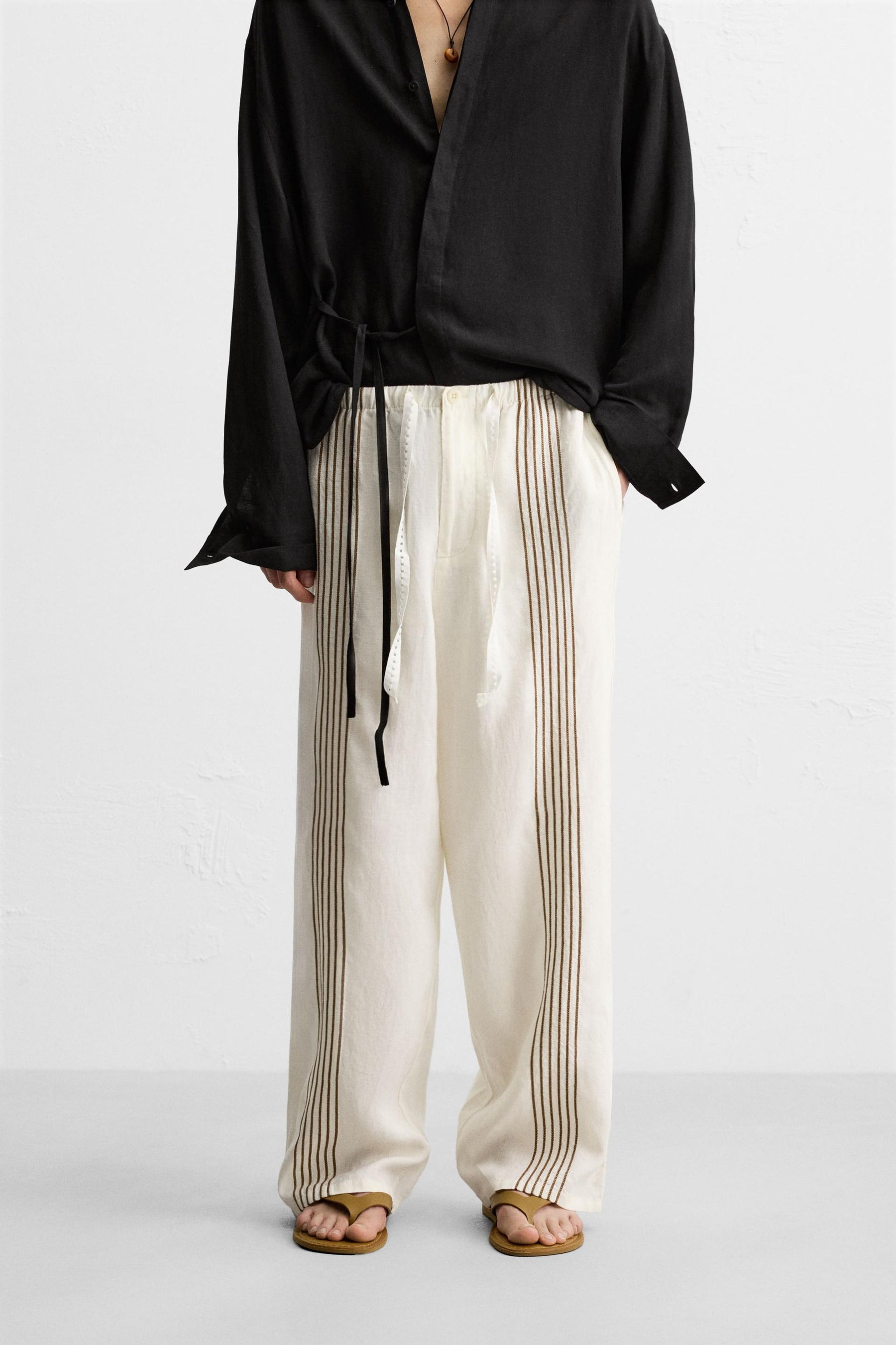 100% LINEN EMBROIDERED TROUSERS - Image 2
