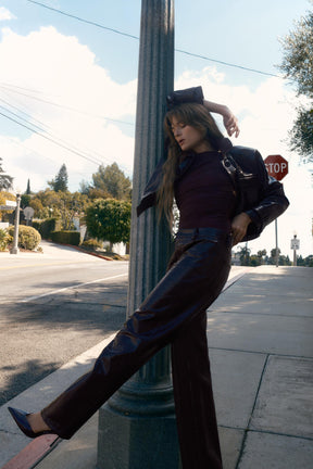 FAUX LEATHER STRAIGHT TROUSERS