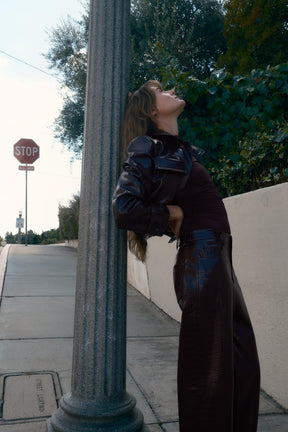 FAUX LEATHER STRAIGHT TROUSERS