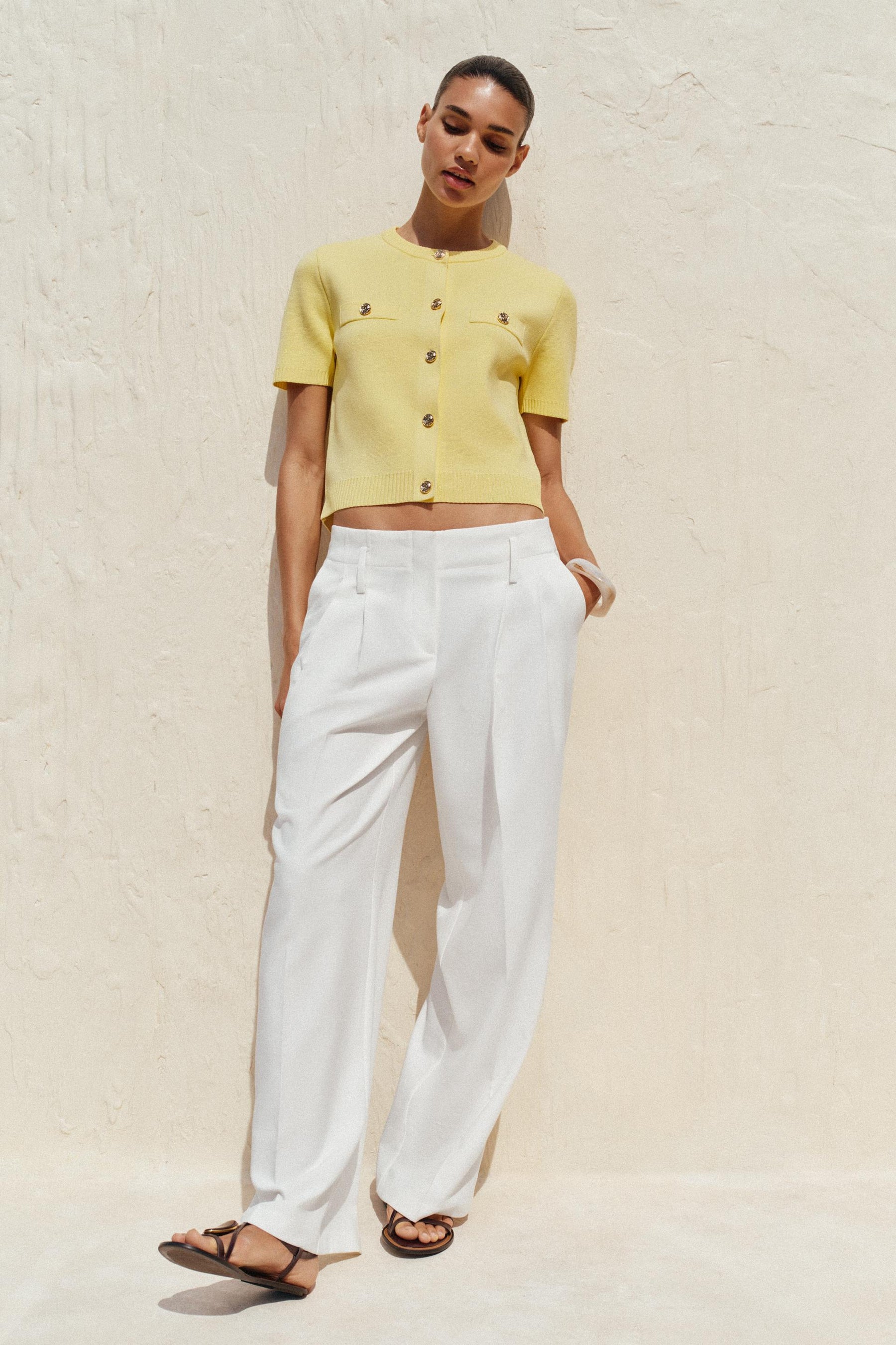 SHORT SLEEVE KNIT CARDIGAN - Image 1