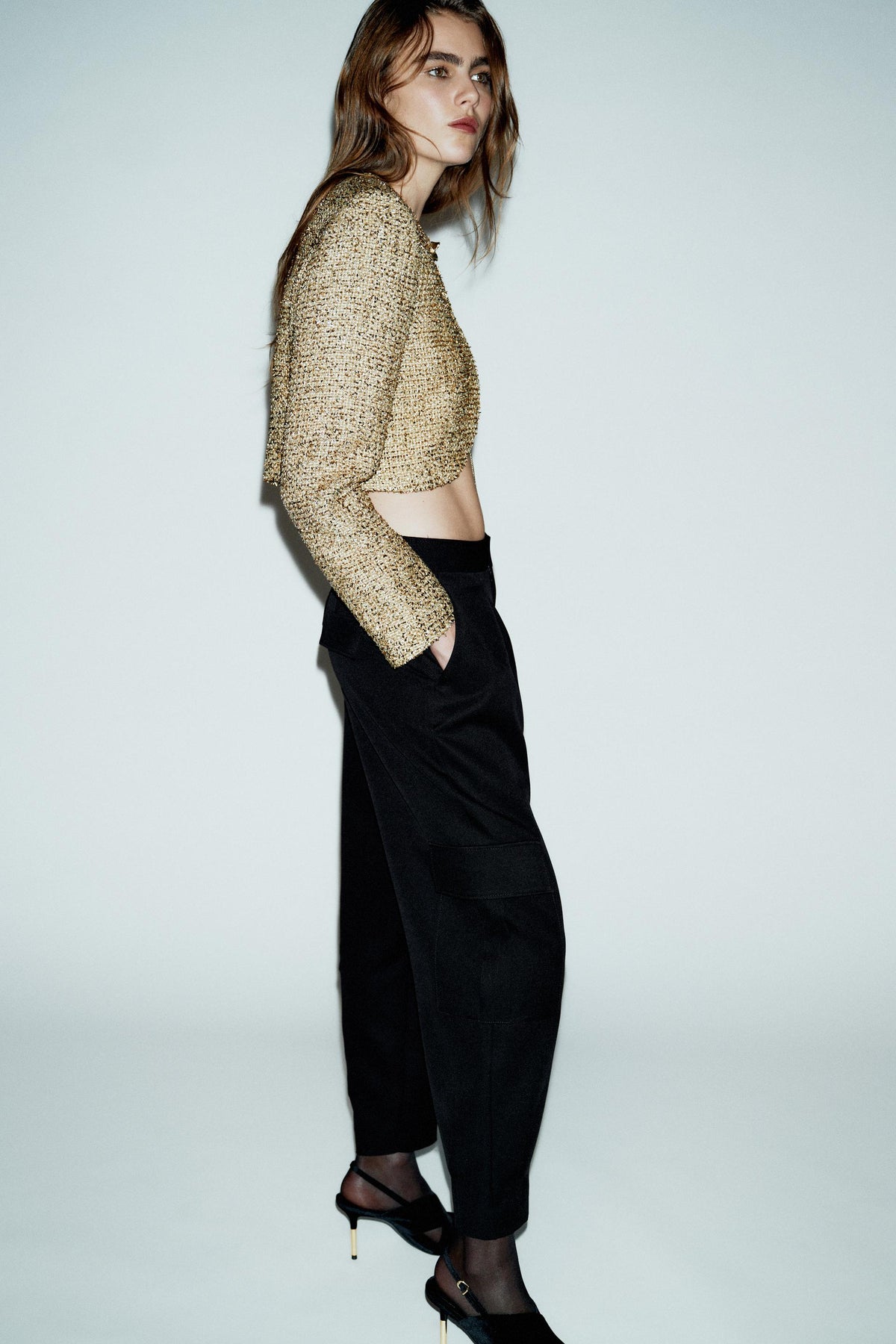 CROPPED TEXTURED JACKET WITH METALLIC THREAD - Image 2