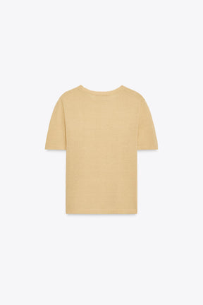 SHORT SLEEVE KNIT LINEN BLEND TOP - Image 4