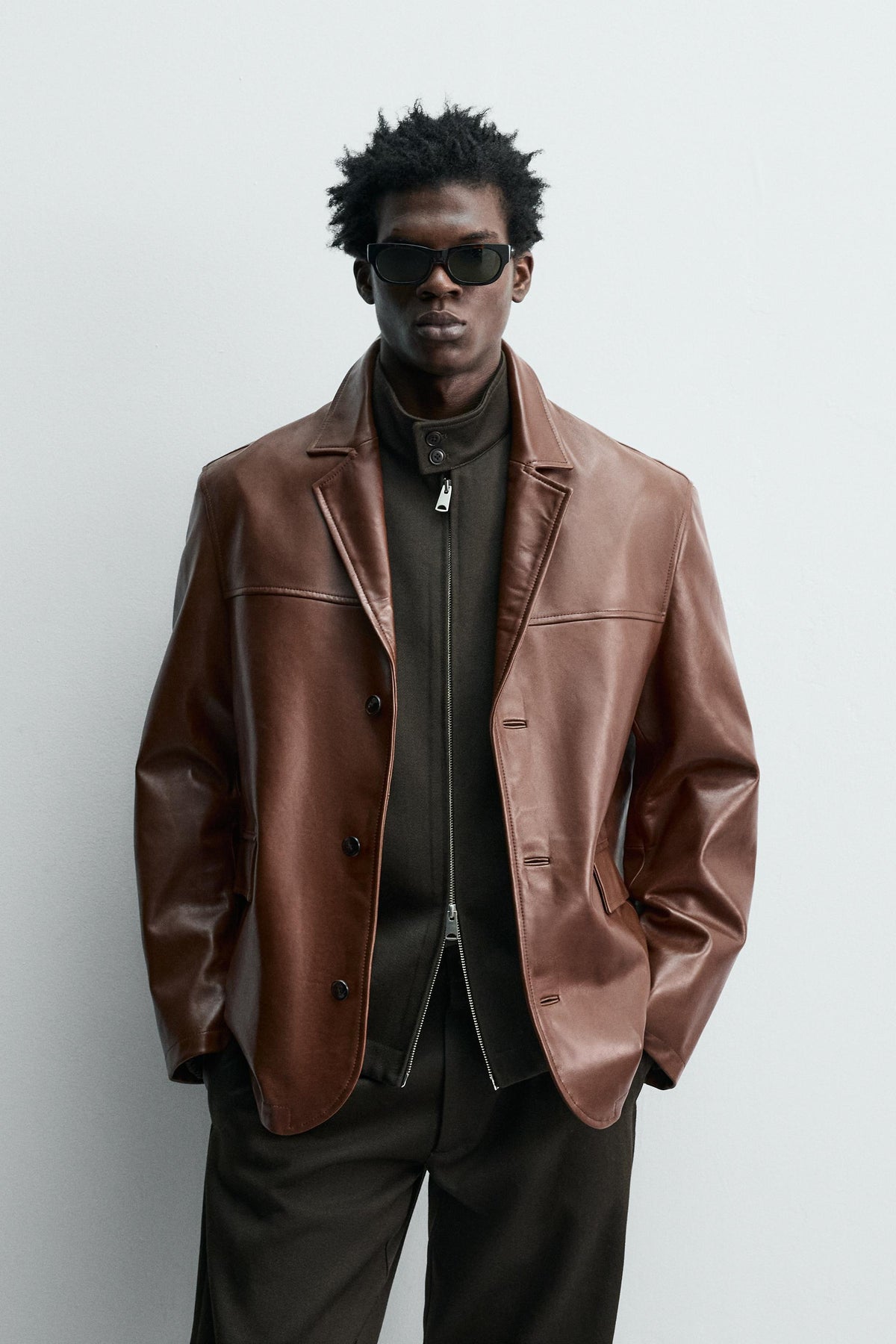 RELAXED FIT LEATHER BLAZER - Image 2