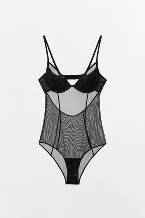 PLEATED SEMI-SHEER BODYSUIT