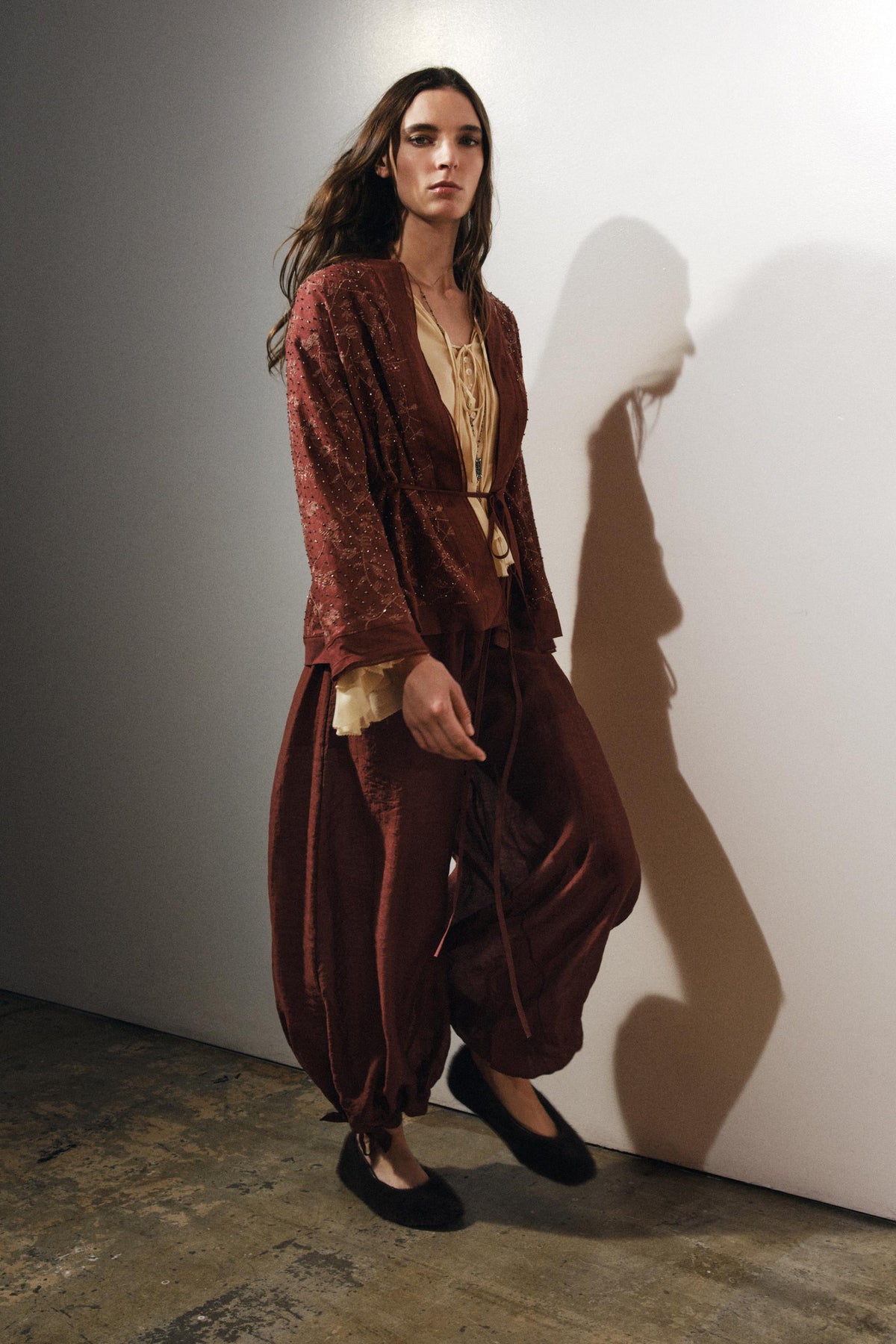 ZW COLLECTION EMBROIDERED LINEN BLEND KIMONO - Image 1