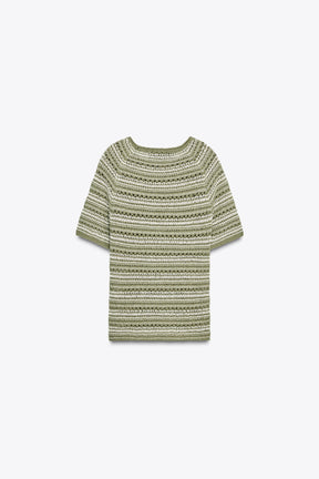 STRIPED TEXTURED KNIT SHORT SLEEVE JUMPER - Image 2