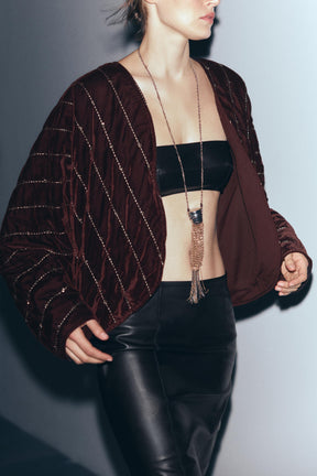 QUILTED VELVET KIMONO WITH BEADS - Image 3