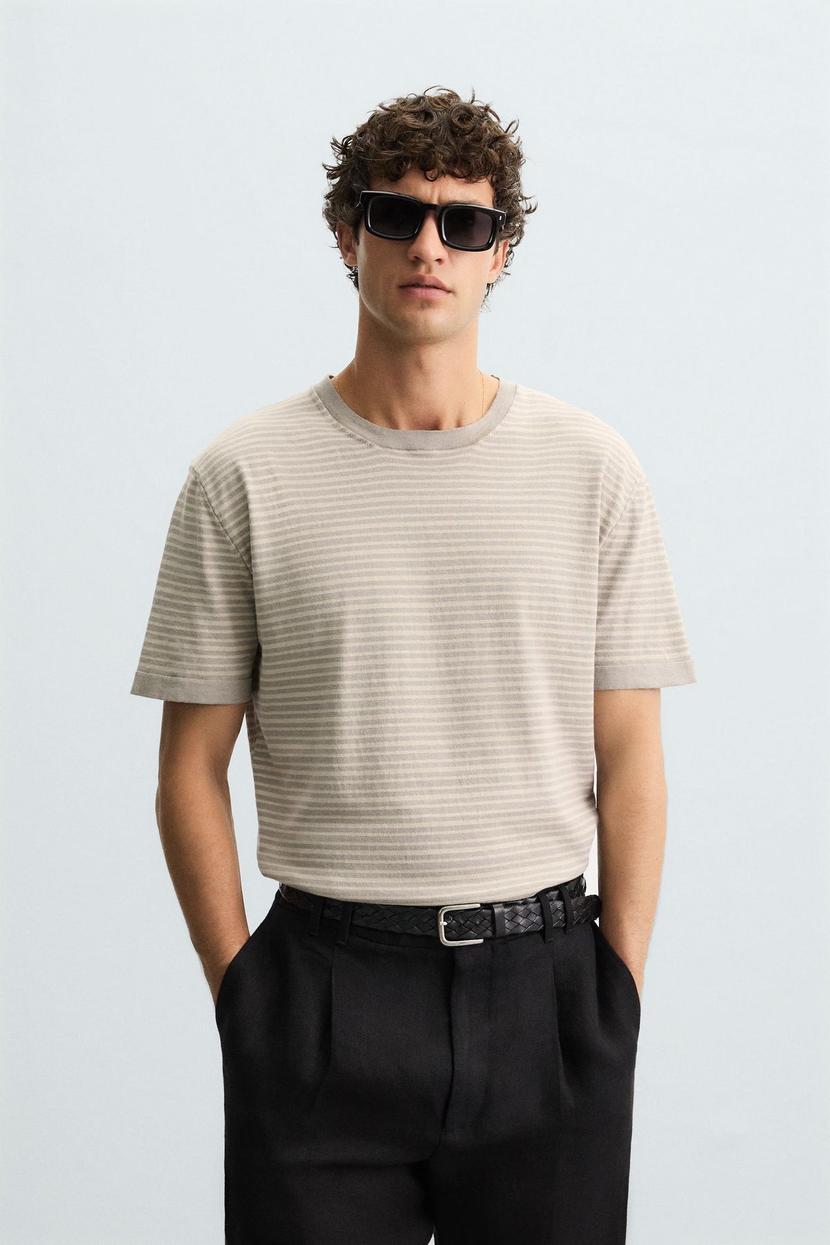 STRIPED COTTON - LINEN KNIT T-SHIRT - Image 2