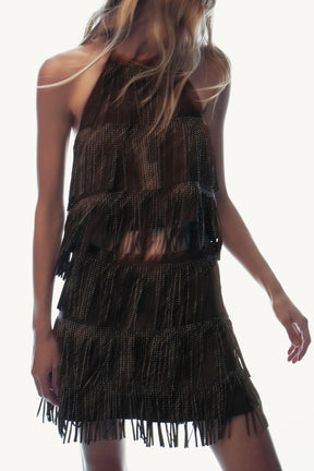 FRINGED SUEDE SKIRT