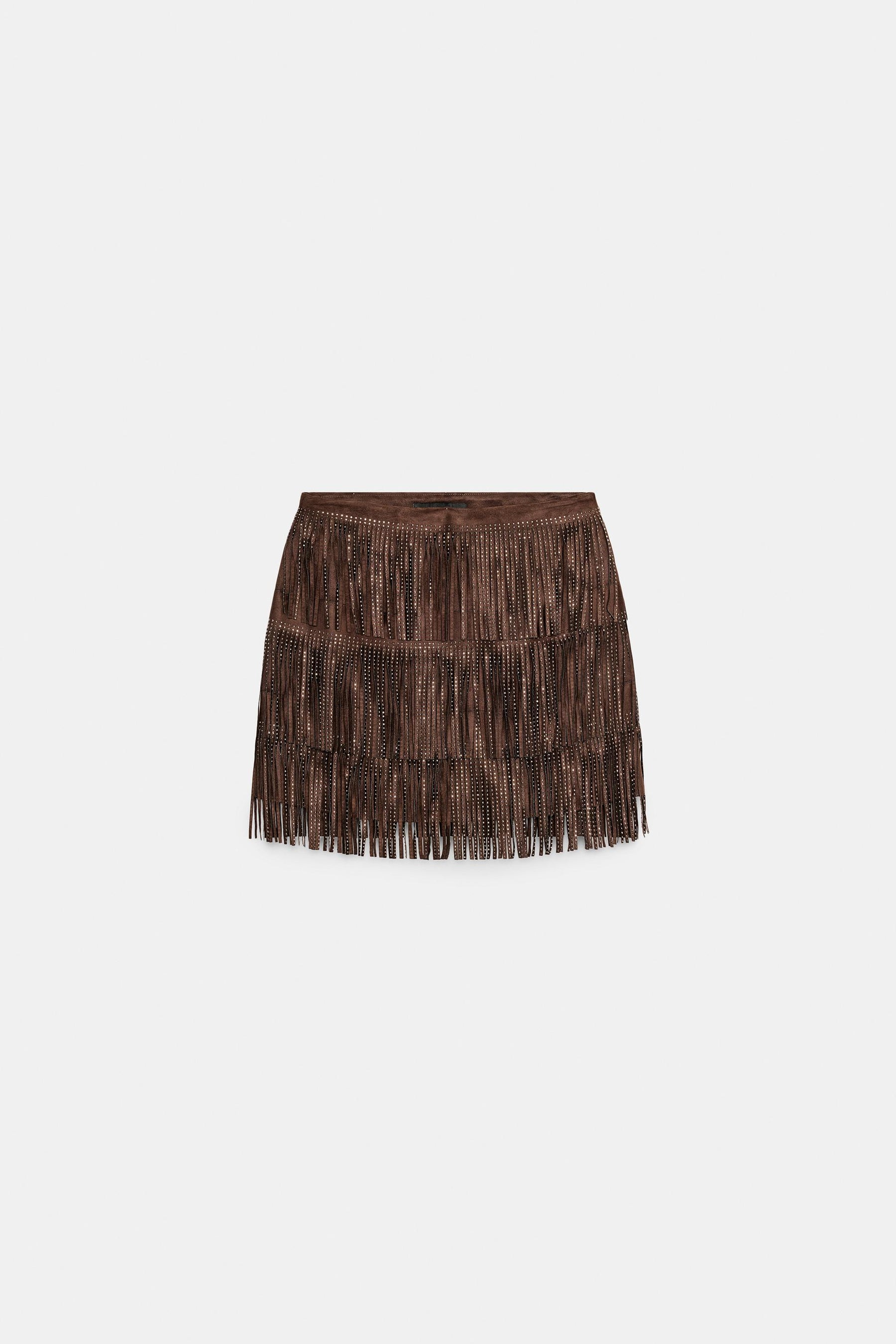 FRINGED SUEDE SKIRT