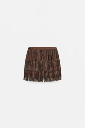 FRINGED SUEDE SKIRT