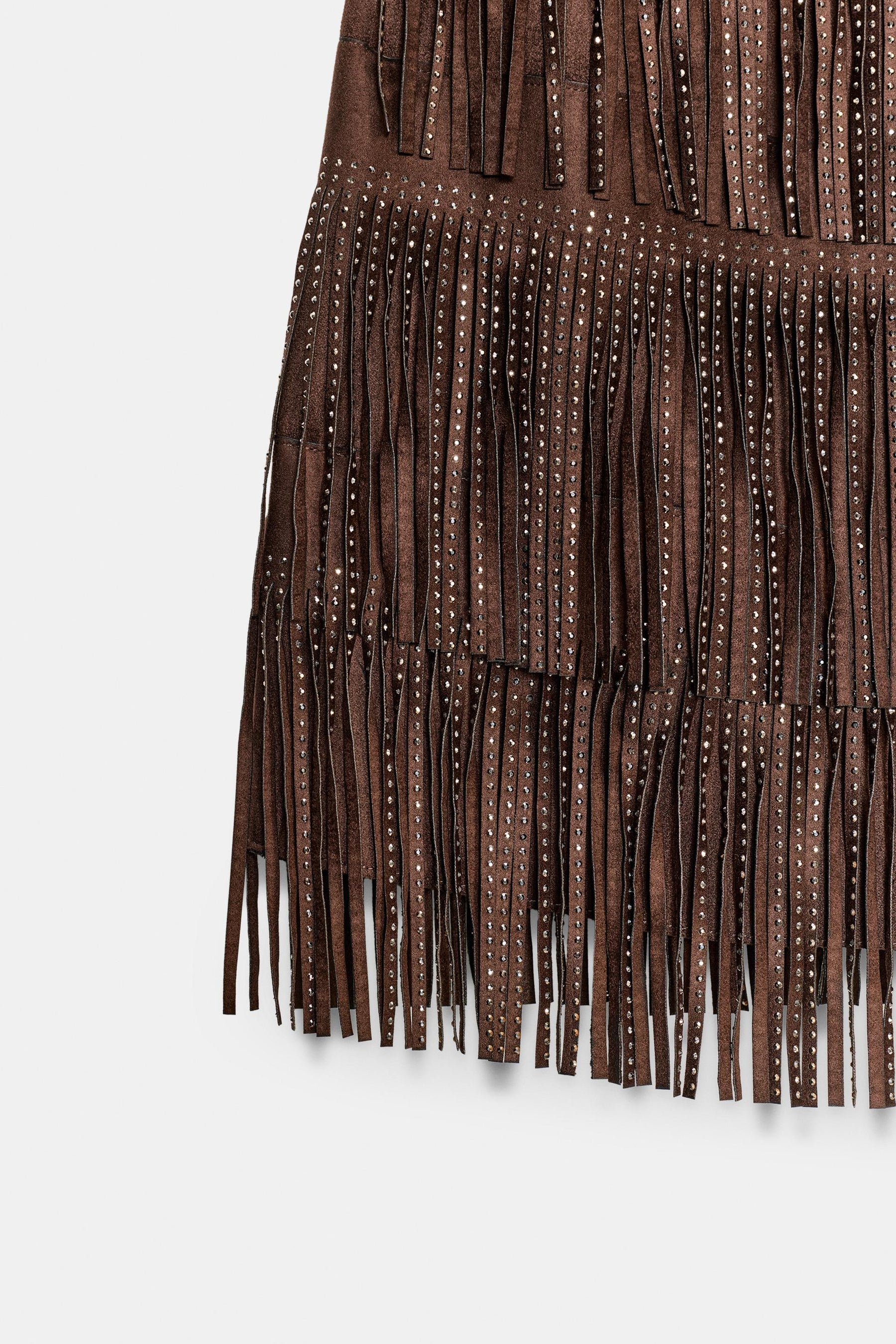 FRINGED SUEDE SKIRT
