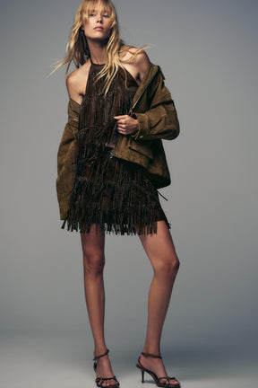 FRINGED SUEDE SKIRT