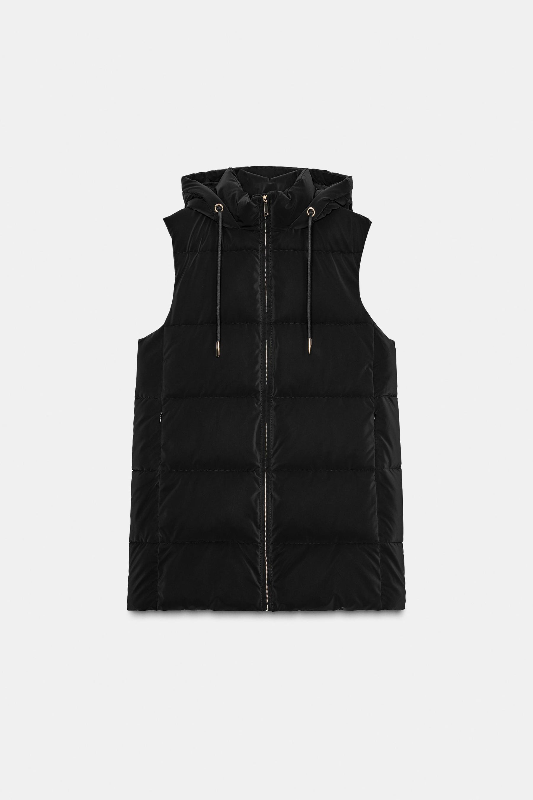 LONG QUILTED GILET WITH HOOD - Image 7