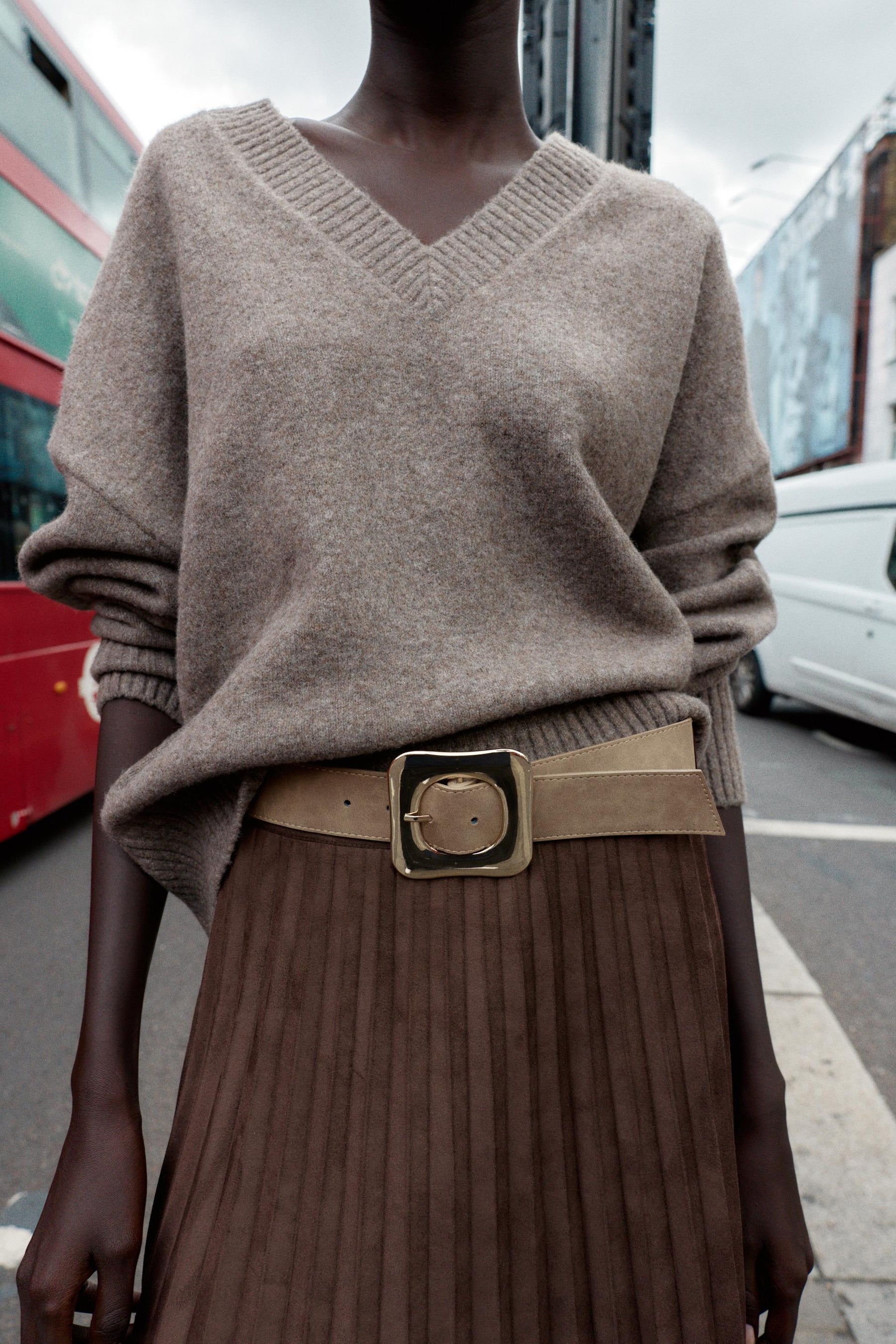 Pleated Midi Faux Suede