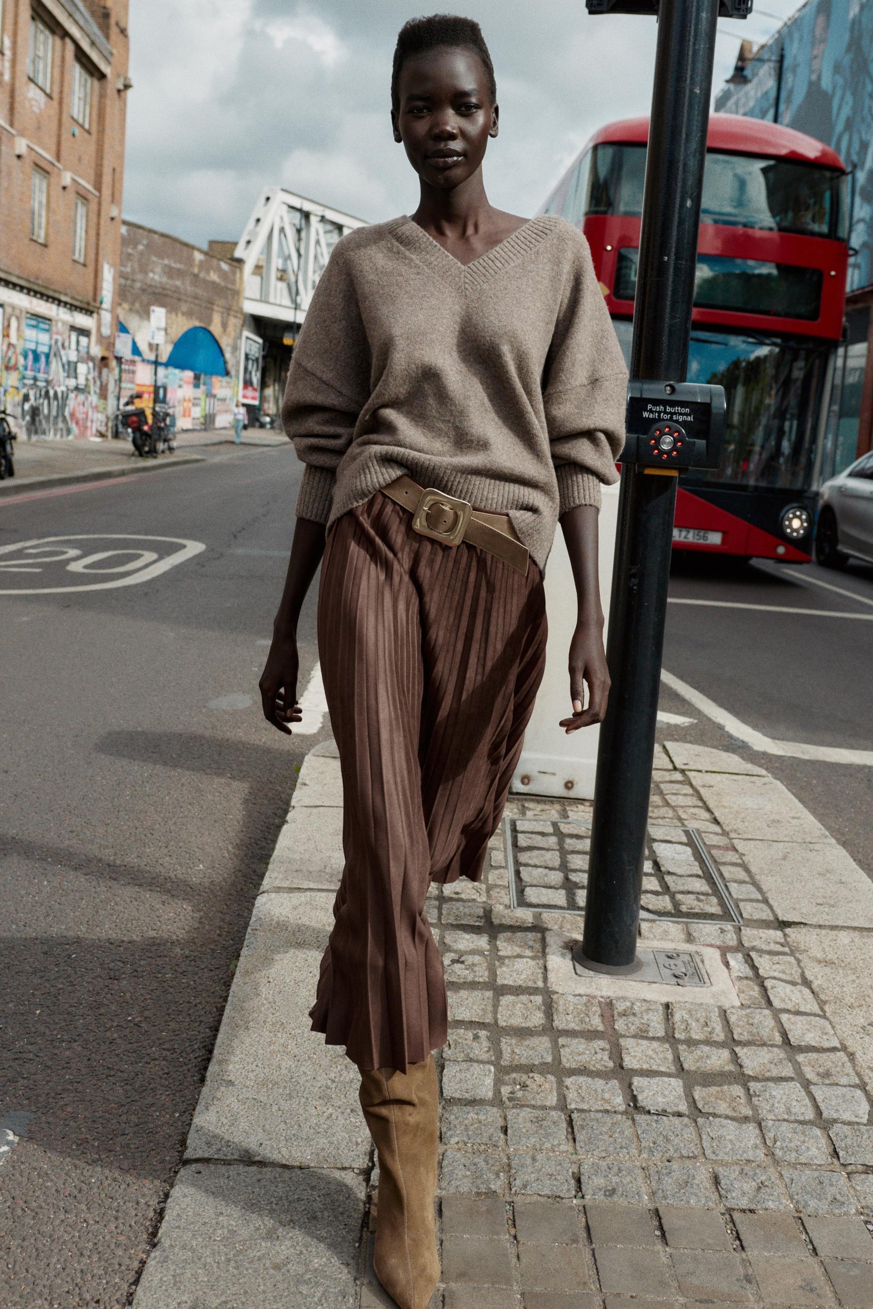 Pleated Midi Faux Suede