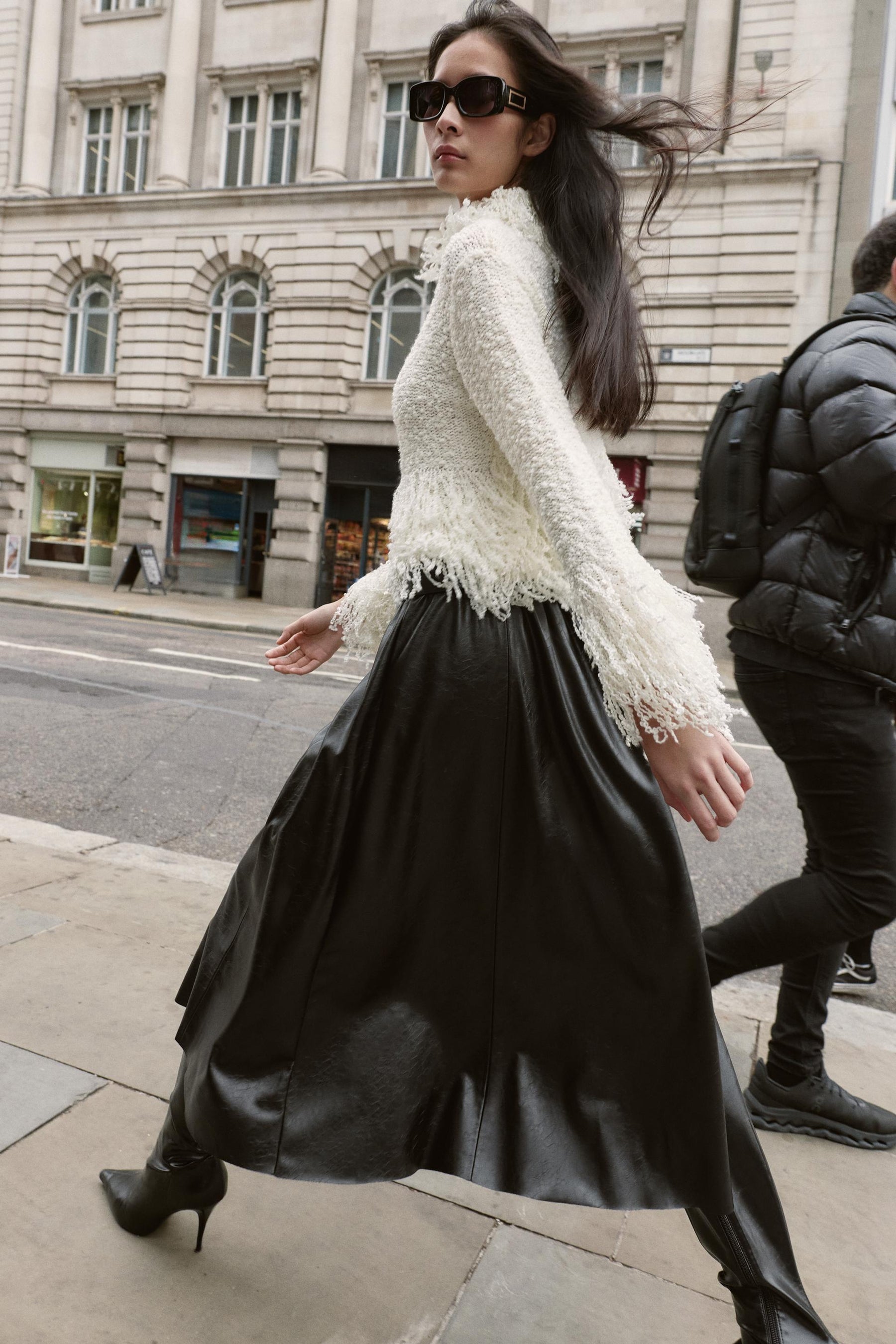 FAUX LEATHER MIDI SKIRT