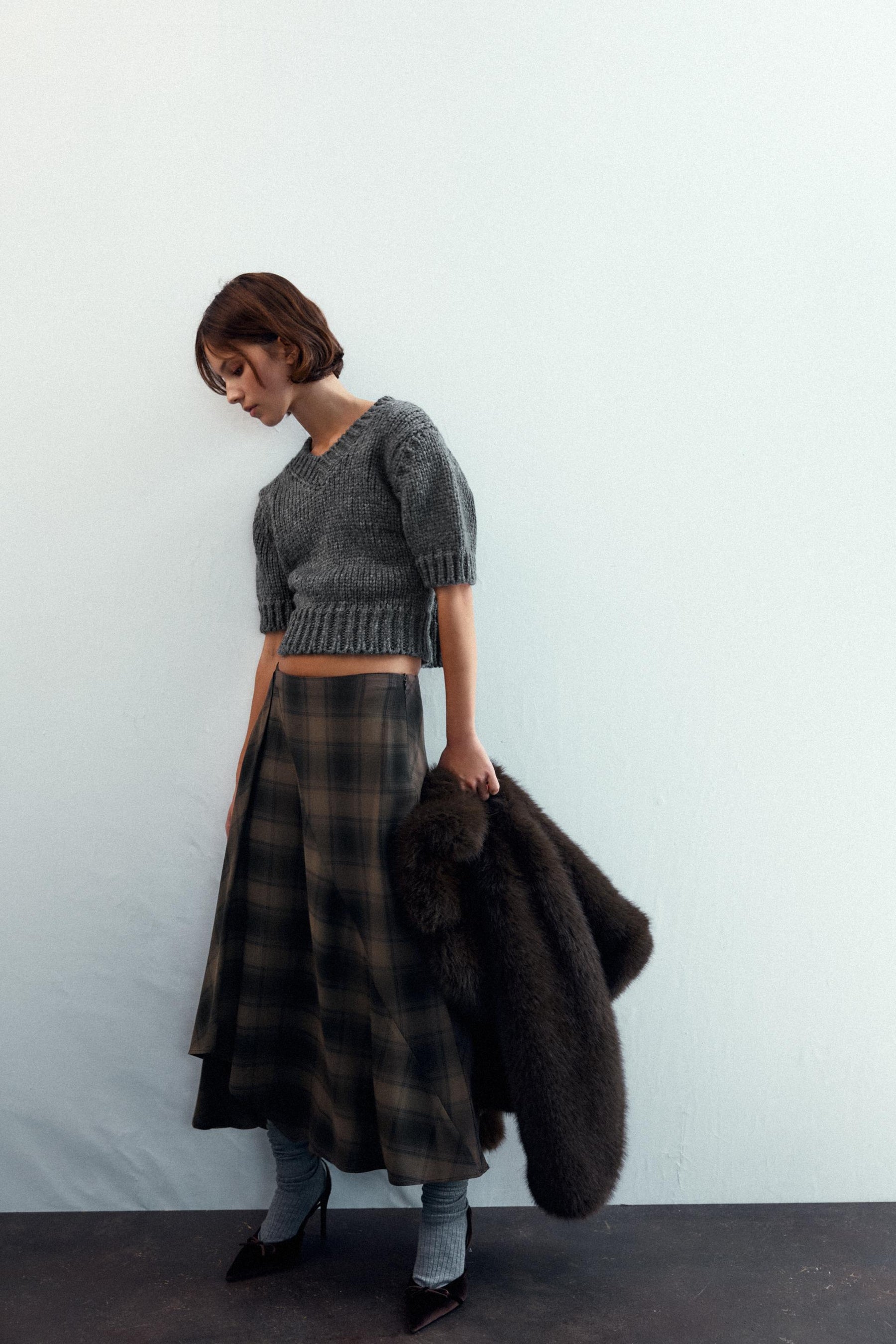 CHECKED MIDI SKIRT
