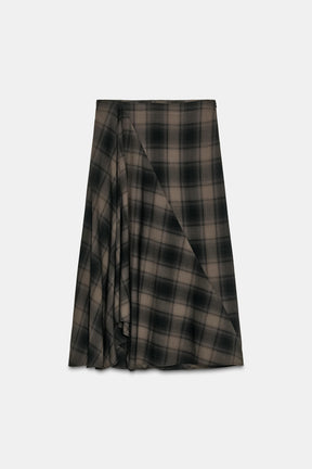 CHECKED MIDI SKIRT