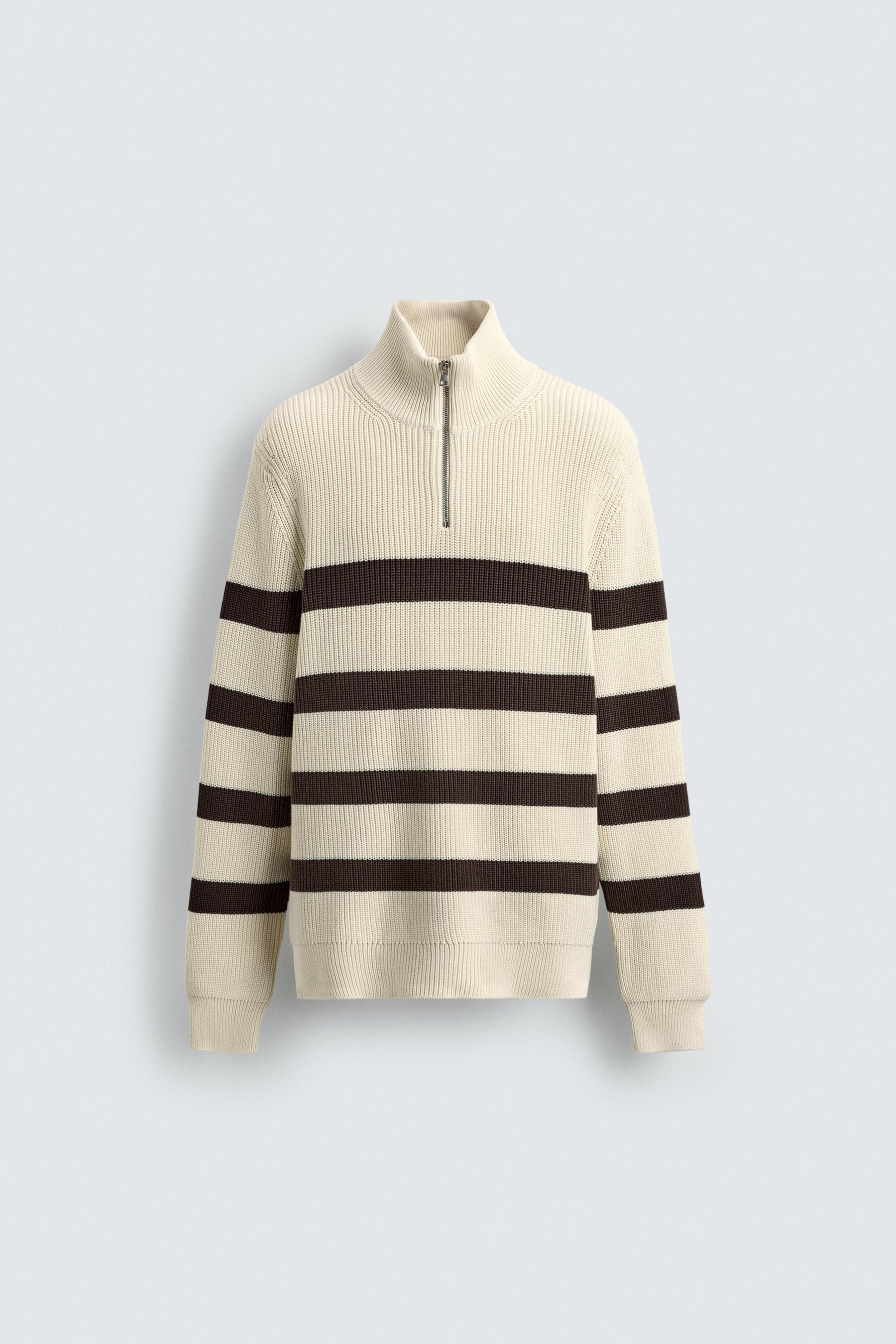 Zippered Collared Knitted Pullover