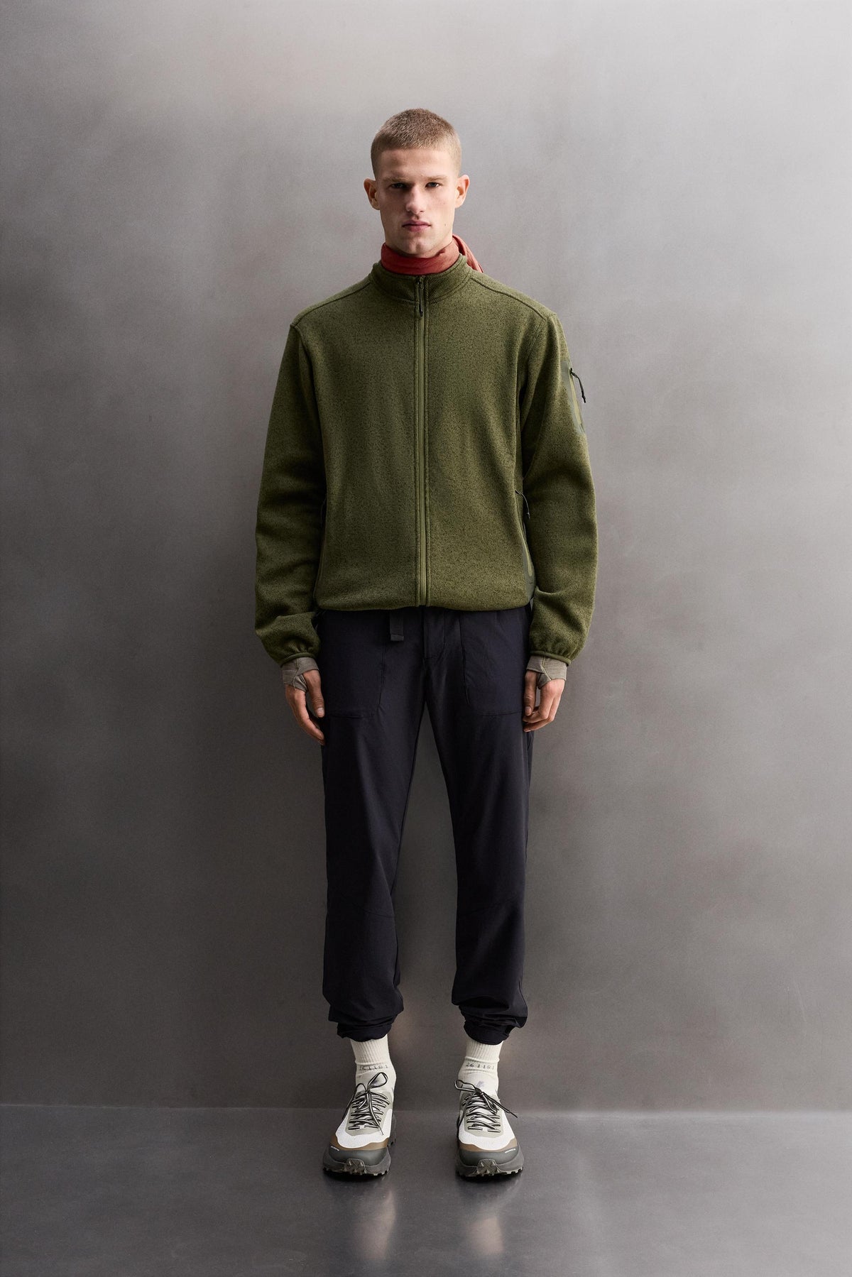 CONTRAST FLEECE KNIT CARDIGAN - Image 1