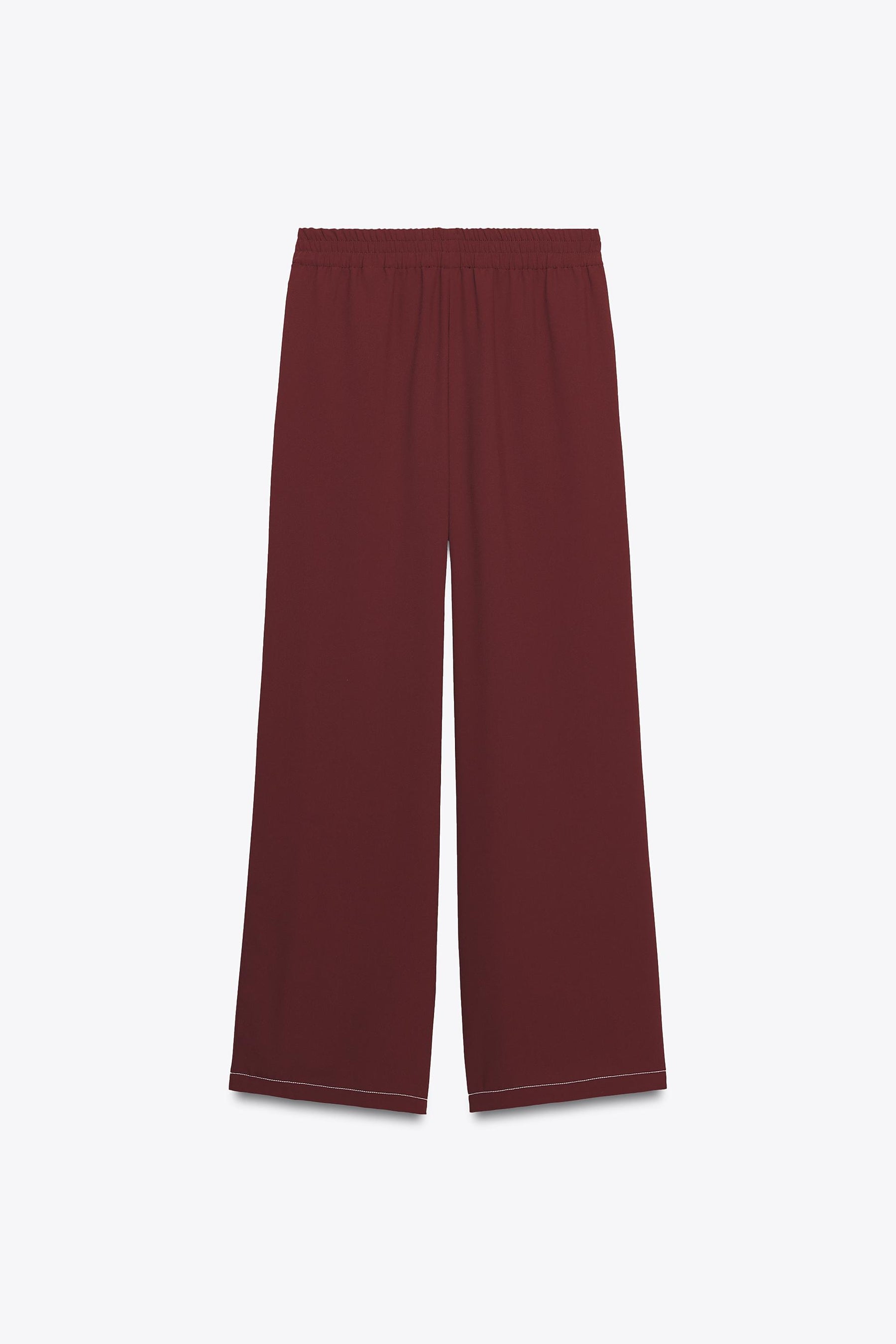 Contrast Topstitched Wide-Leg Trousers
