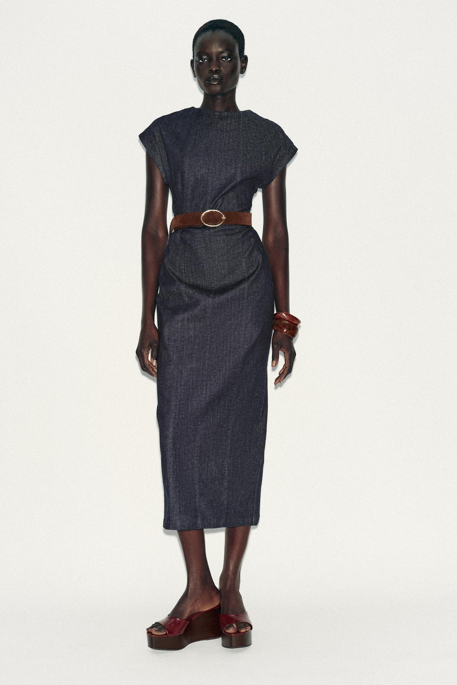 BELTED FITTED MIDI DRESS - Image 1