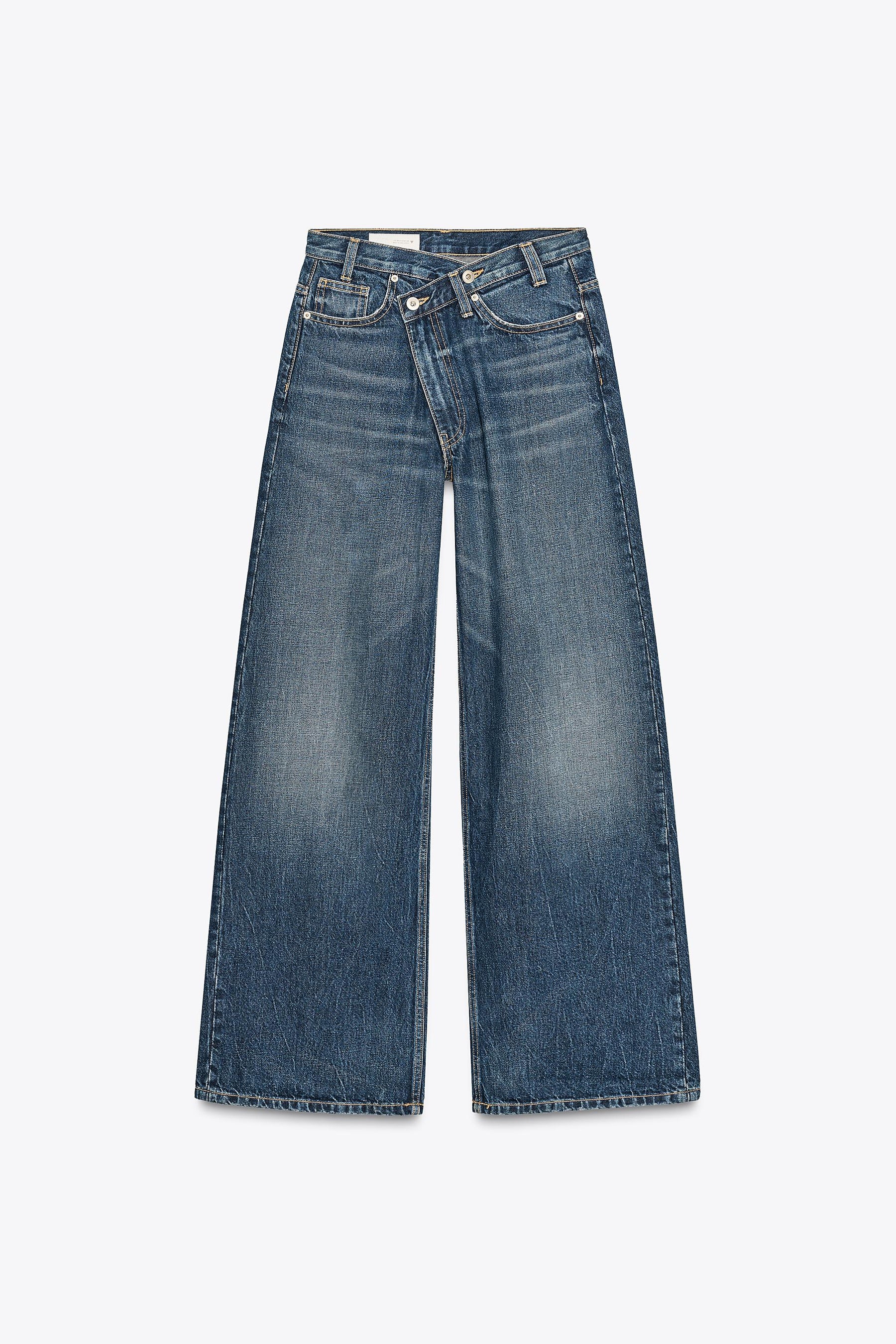 Wide-leg high-waist crossover jeans