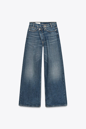 Wide-leg high-waist crossover jeans