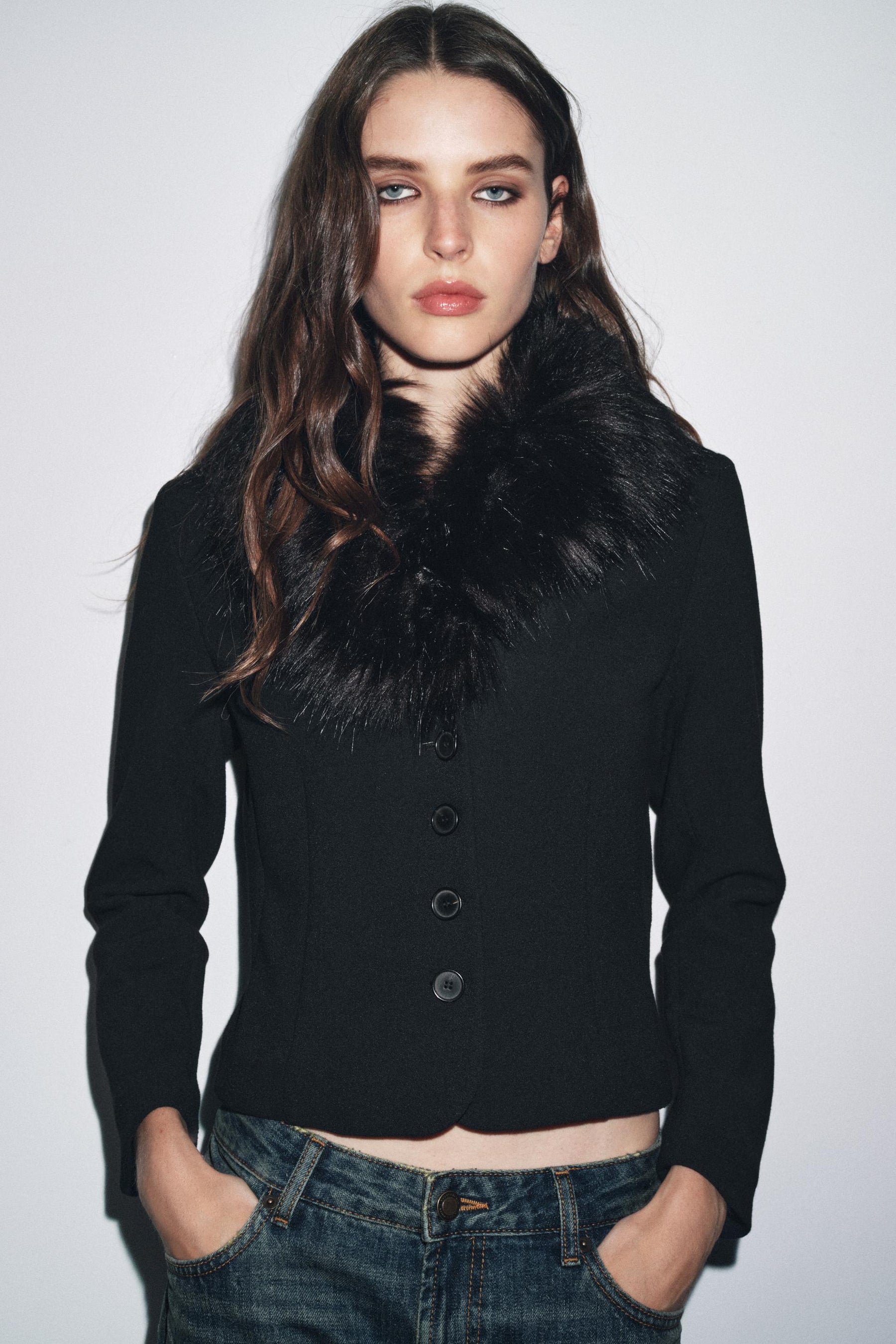 ZW COLLECTION FITTED FAUX FUR COLLAR JACKET - Image 2