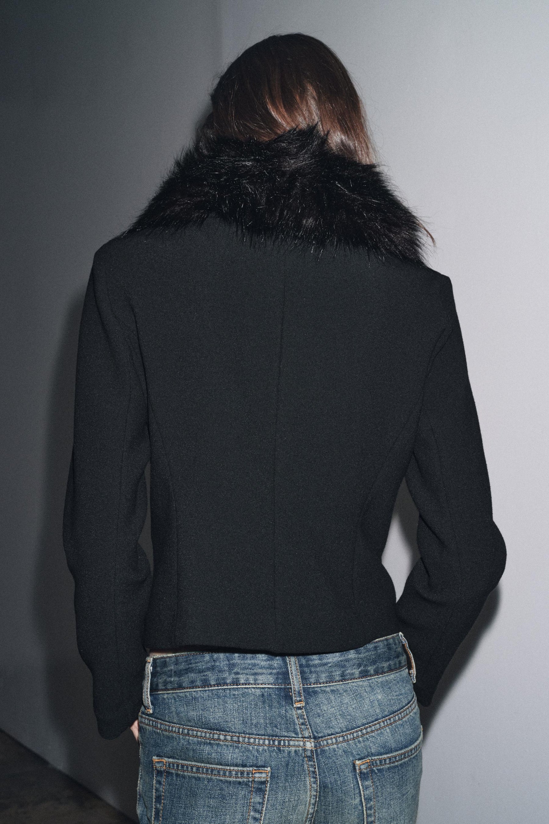 ZW COLLECTION FITTED FAUX FUR COLLAR JACKET - Image 3