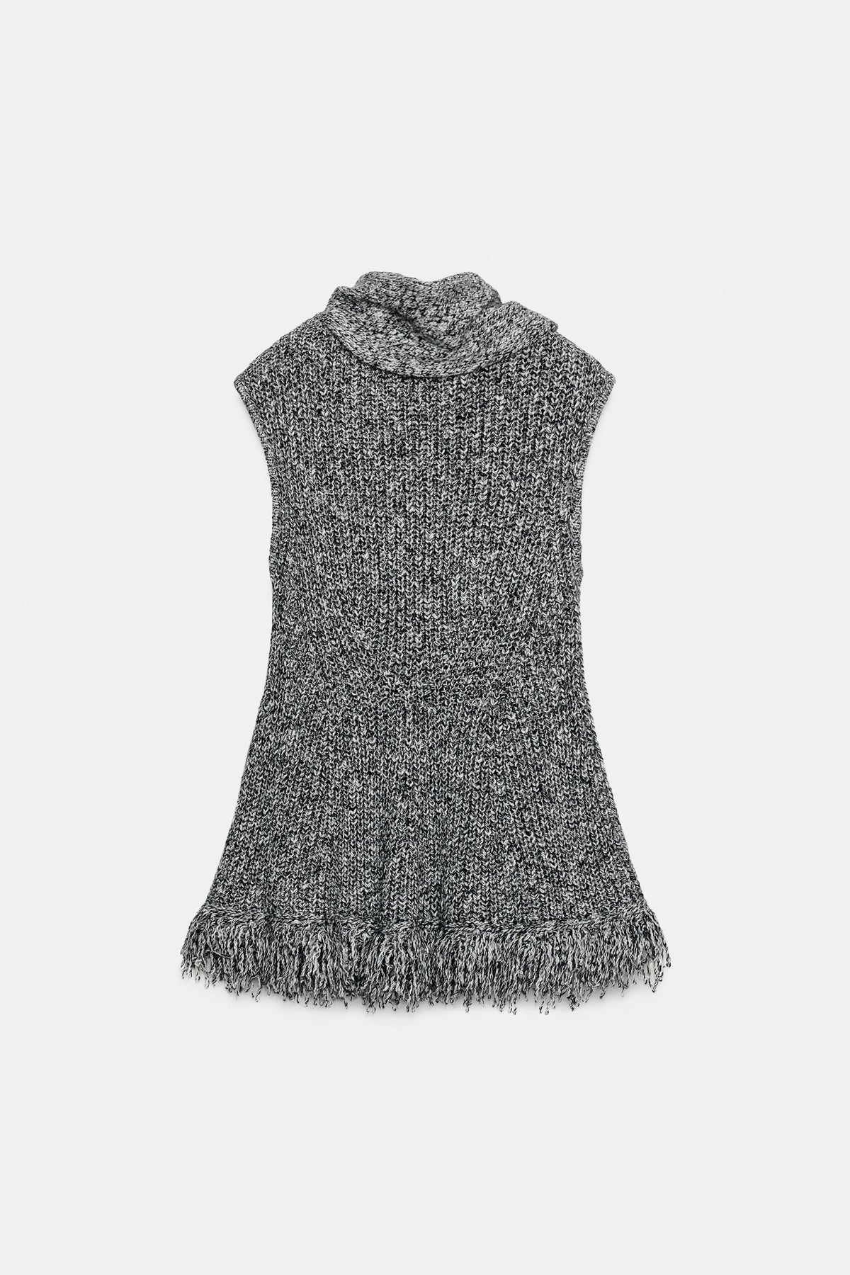 KNIT TOP WITH SCARF AND FRINGED HEM - Image 2