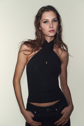GATHERED KNIT HALTER TOP - Image 2