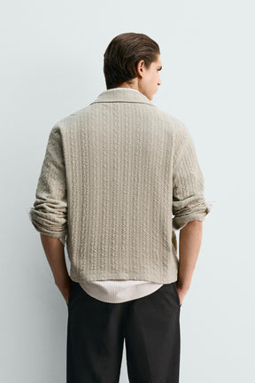 TEXTURED CABLE-KNIT JACKET WITH ZIP - Image 3
