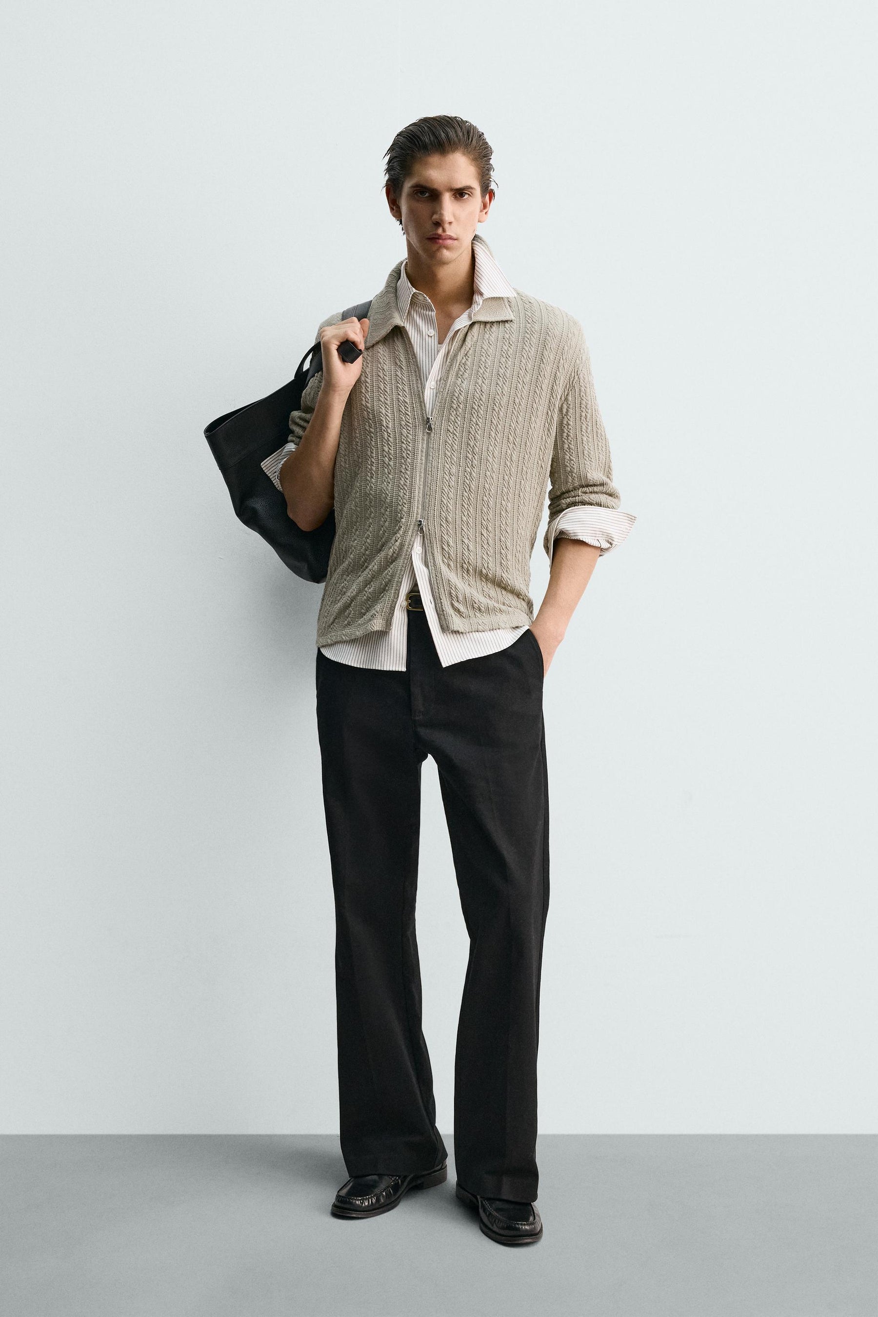 TEXTURED CABLE-KNIT JACKET WITH ZIP - Image 1