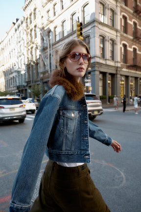 Z1975 FAUX FUR COLLAR SHORT DENIM JACKET - Image 2