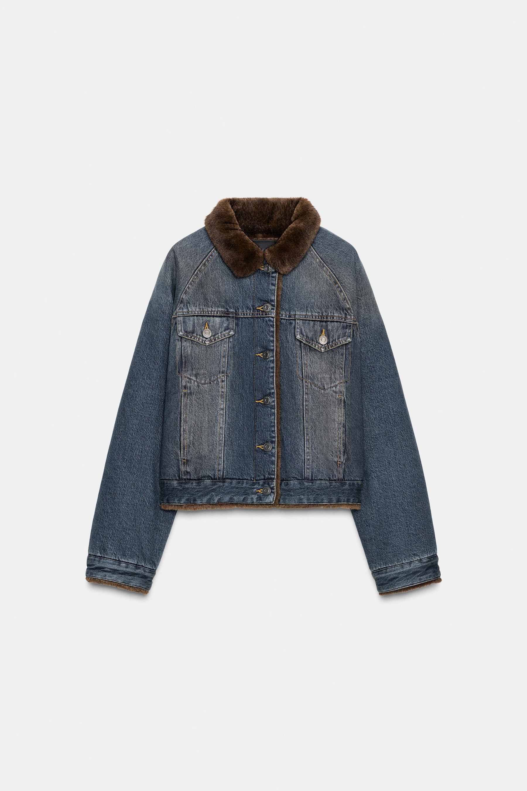 DENIM JACKET WITH FAUX FUR ZW COLLECTION - Image 2