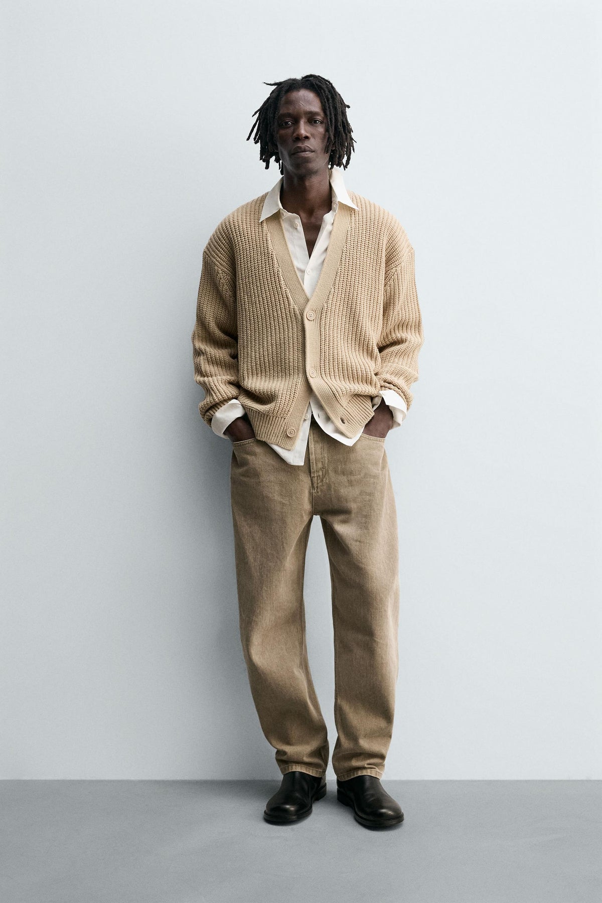 RIBBED TEXTURED CARDIGAN - Image 1