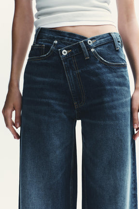 Wide-leg high-waist crossover jeans