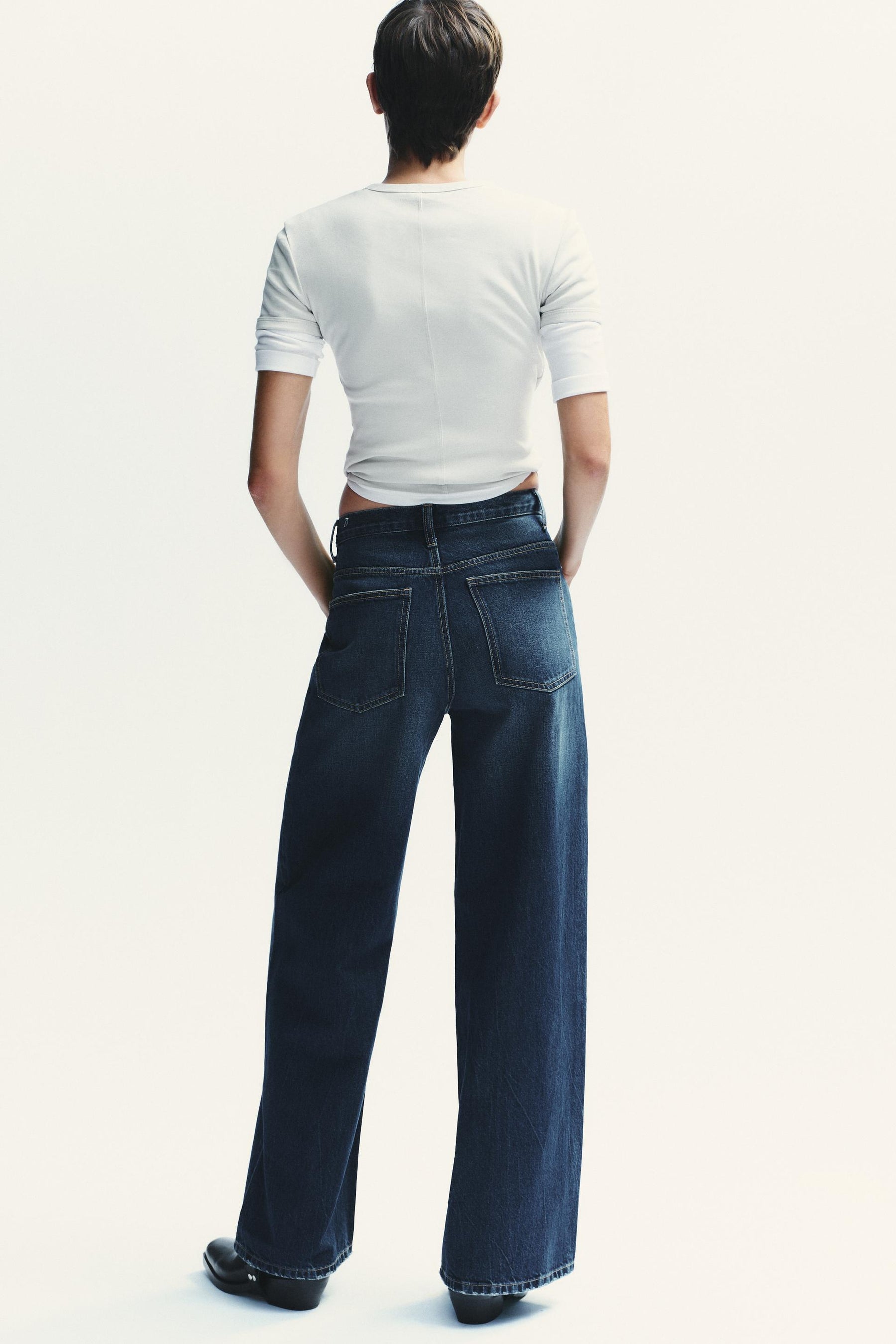 Wide-leg high-waist crossover jeans